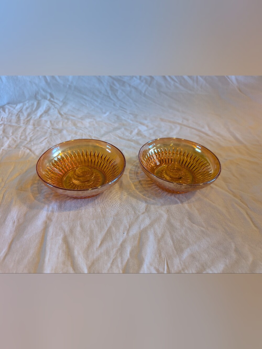 2/40$ Vintage Amber Iridescent Glass candle holder- Pair